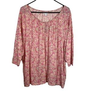 J.Jill Orchid Pink Floral Print Long Sleeve Cotton Blend Tunic Top 3X